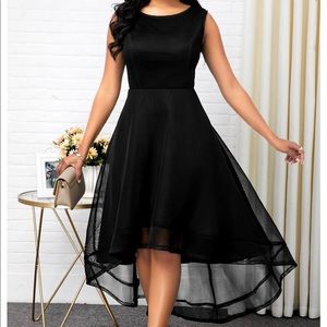 Sleeves high waist mesh black dress